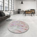 Round Machine Washable Transitional Rosy Pink Rug in a Office, wshpat172