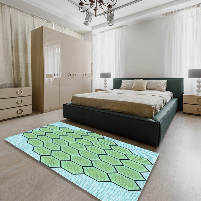 Patterned Medium Sea Green Rug in a Bedroom, pat1730lblu