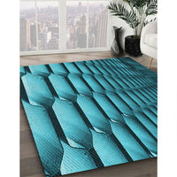 Patterned Bright Turquoise Blue Rug, pat1731lblu