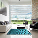 Square Patterned Bright Turquoise Blue Rug in a Living Room, pat1731lblu