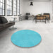 Round Patterned Bright Cyan Blue Rug in a Office, pat1734lblu