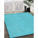 Patterned Bright Cyan Blue Rug in Family Room, pat1734lblu