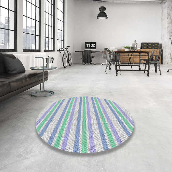 Round Patterned Pale Blue Abstract Machine Washable Rug in a Office, wshpat1735