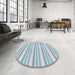 Round Patterned Pale Blue Abstract Machine Washable Rug in a Office, wshpat1735