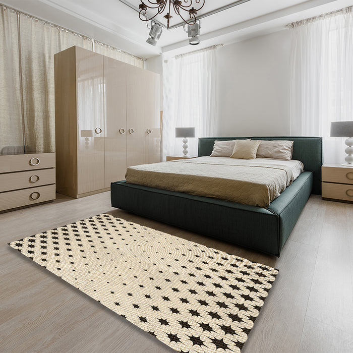 Patterned Moccasin Beige Rug in a Bedroom, pat1736brn