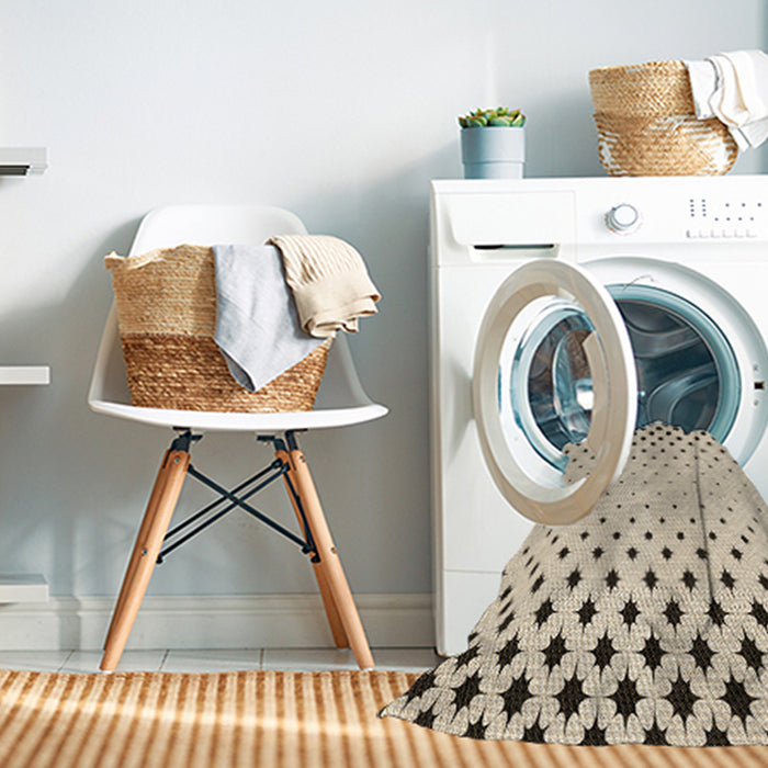 Machine Washable Transitional Moccasin Beige Rug in a Washing Machine, wshpat1736brn