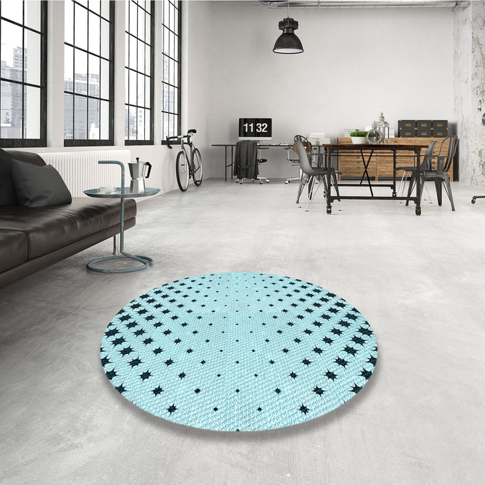 Round Patterned Electric Blue Rug in a Office, pat1736lblu