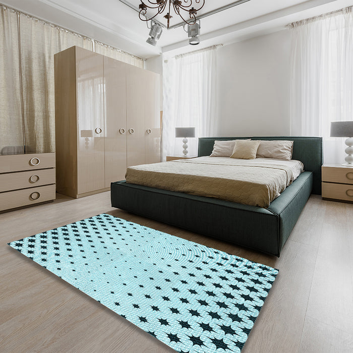 Patterned Electric Blue Rug in a Bedroom, pat1736lblu