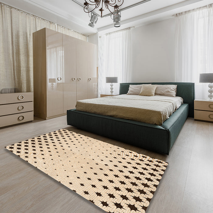 Patterned Bronze Brown Rug in a Bedroom, pat1736org