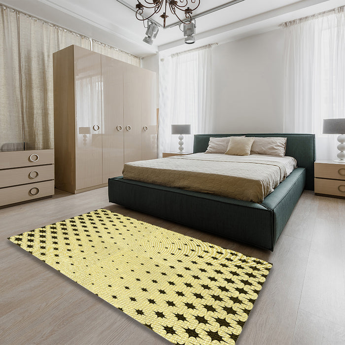 Round Machine Washable Transitional Sun Yellow Rug in a Office, wshpat1736yw