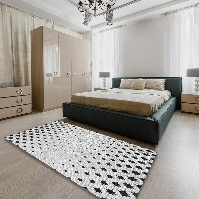 Patterned Off-White Modern Rug in a Bedroom, pat1736