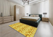 Round Machine Washable Transitional Yellow Rug in a Office, wshpat1737yw