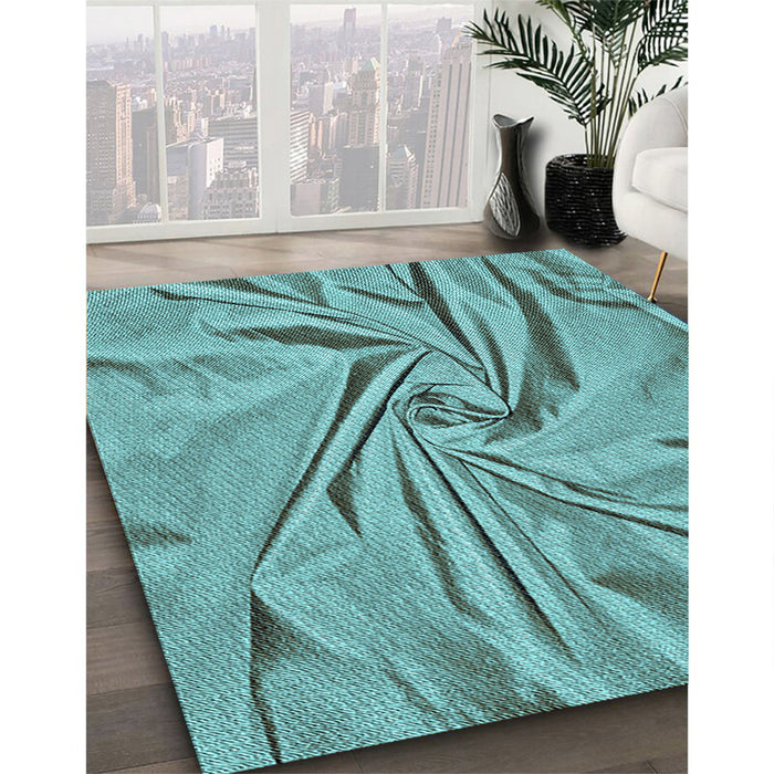 Patterned Aquamarine Stone Green Rug in Family Room, pat174lblu