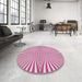 Round Machine Washable Transitional Deep Pink Rug in a Office, wshpat1740