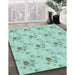 Patterned Emerald Green Rug in Family Room, pat1741lblu