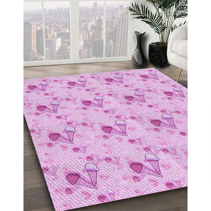 Patterned Blossom Pink Rug in Family Room, pat1741pur