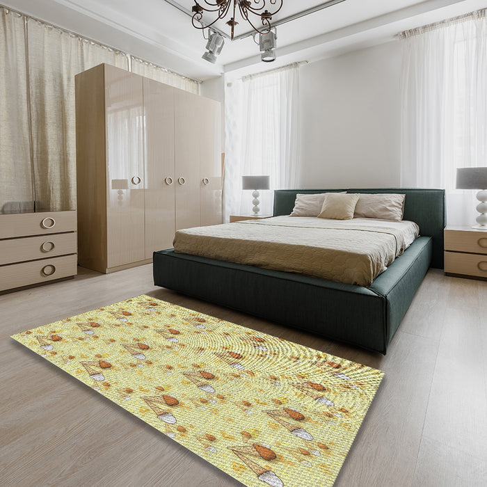 Machine Washable Transitional Caramel Brown Rug in a Bedroom, wshpat1741