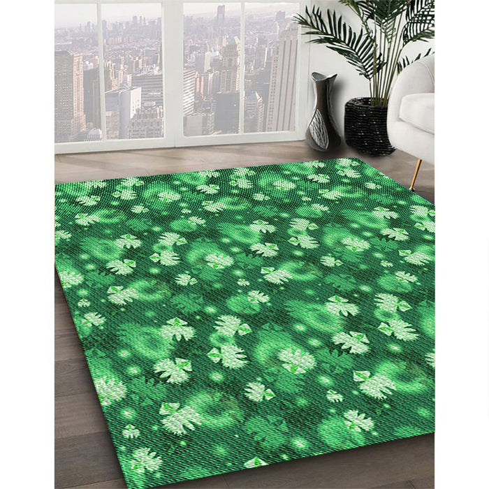 Patterned Forest Green Rug in Family Room, pat1743grn