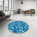 Round Patterned Bright Turquoise Blue Rug in a Office, pat1743lblu