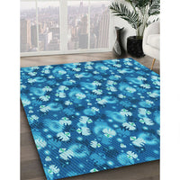 Patterned Bright Turquoise Blue Rug, pat1743lblu