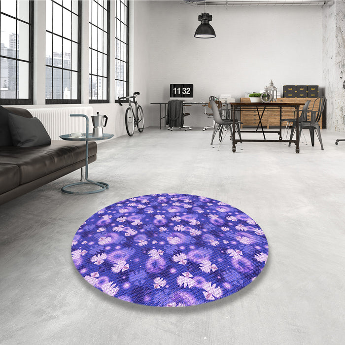 Round Patterned Purple Mimosa Purple Rug in a Office, pat1743pur