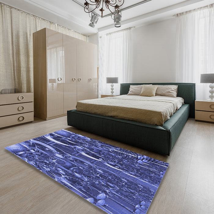Round Machine Washable Transitional Sky Blue Rug in a Office, wshpat1744blu