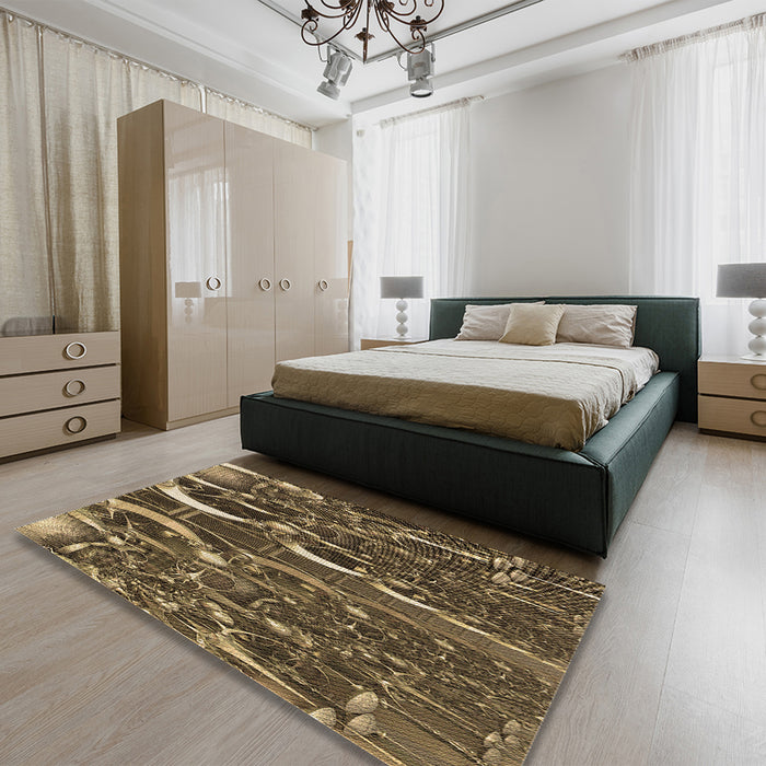 Round Machine Washable Transitional Bronze Brown Rug in a Office, wshpat1744brn