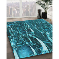 Patterned Dark Turquoise Green Rug, pat1744lblu