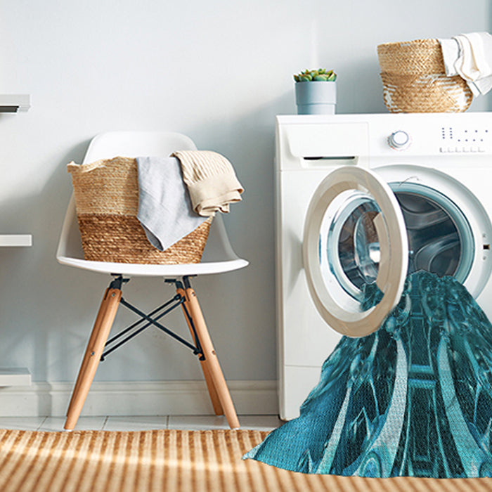 Machine Washable Transitional Dark Turquoise Green Rug in a Washing Machine, wshpat1744lblu