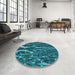 Round Patterned Dark Turquoise Green Rug in a Office, pat1744lblu