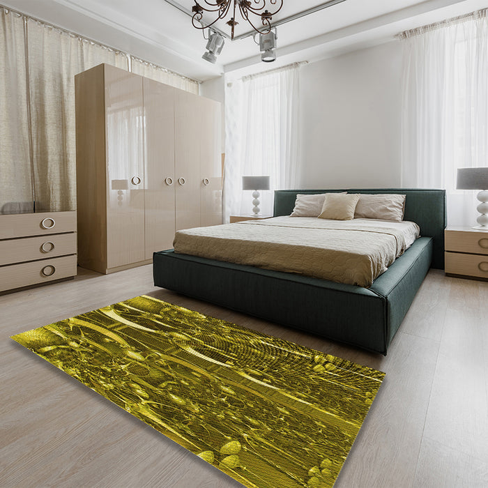 Patterned Brown Rug in a Bedroom, pat1744yw