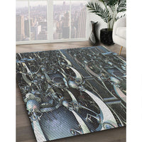 Patterned Gunmetal Green Novelty Rug, pat1744