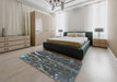 Machine Washable Transitional Gunmetal Green Rug in a Bedroom, wshpat1744