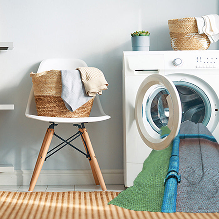 Machine Washable Transitional Grayish Turquoise Green Rug in a Washing Machine, wshpat1745lblu