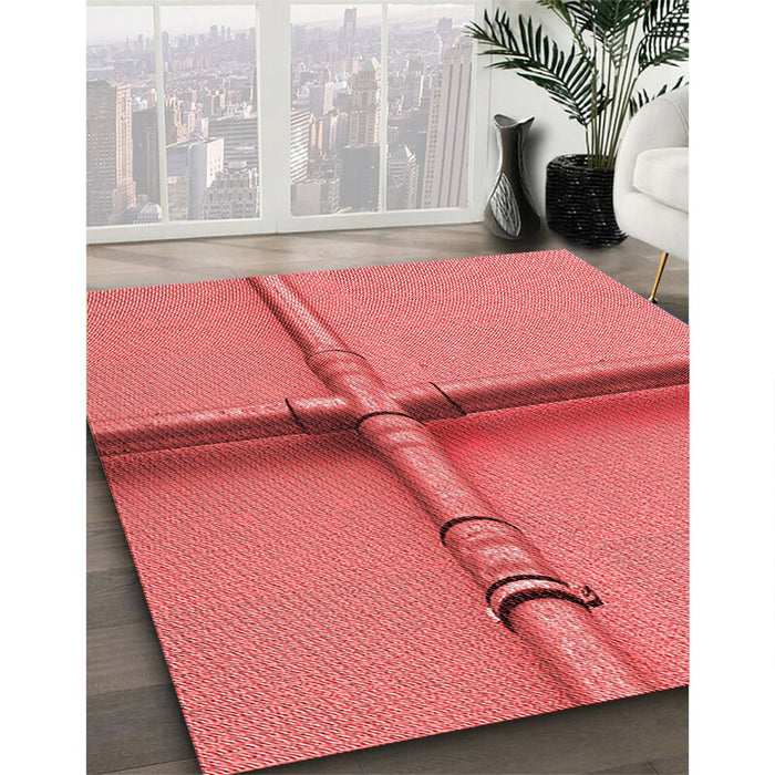Patterned Ruby Red Rug in Family Room, pat1745rd