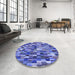 Round Patterned Sky Blue Rug in a Office, pat1746blu