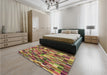 Patterned Brown Red Rug in a Bedroom, pat1746brn