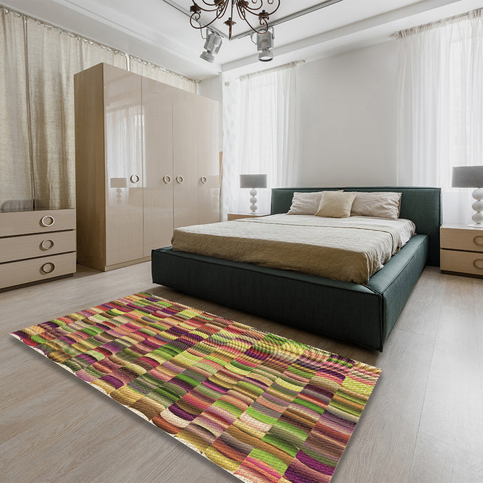 Patterned Brown Red Rug in a Bedroom, pat1746brn