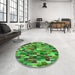 Round Patterned Neon Green Rug in a Office, pat1746grn