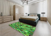 Patterned Neon Green Rug in a Bedroom, pat1746grn