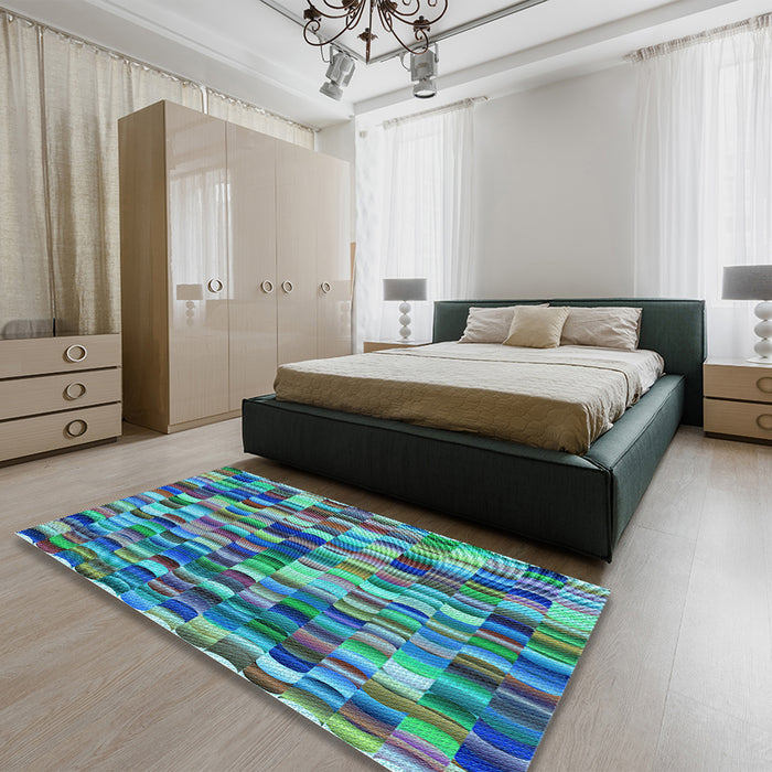 Patterned Blue Rug in a Bedroom, pat1746lblu