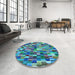 Round Patterned Blue Rug in a Office, pat1746lblu