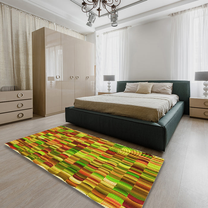 Patterned Mahogany Brown Rug in a Bedroom, pat1746yw