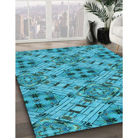 Patterned Dark Cyan Green Rug, pat1747lblu