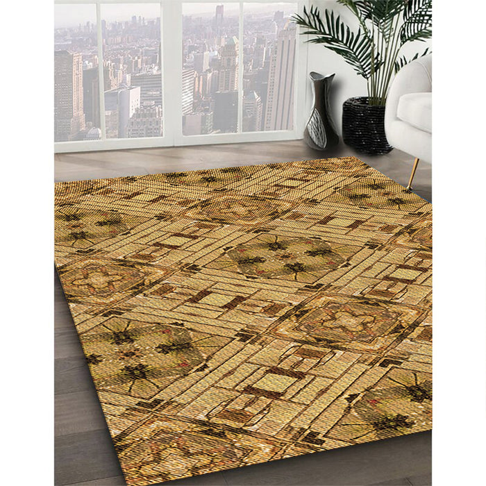 Patterned Saddle Brown Rug in Family Room, pat1747org