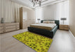 Patterned Olive Green Rug in a Bedroom, pat1747yw