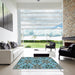 Square Machine Washable Transitional Tiffany Blue Rug in a Living Room, wshpat1747