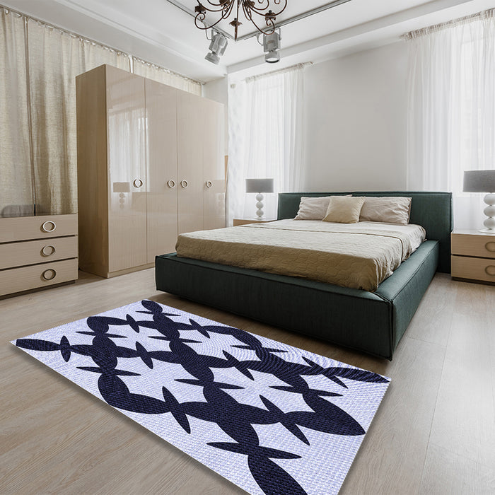Patterned Night Blue Rug in a Bedroom, pat1748blu