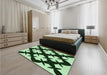 Patterned Dark Forest Green Rug in a Bedroom, pat1748grn