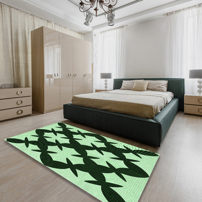 Patterned Dark Forest Green Rug in a Bedroom, pat1748grn